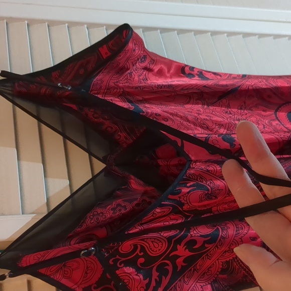 Linea Donatella Red and Black Satiny Slip Dress - Picture 10 of 13